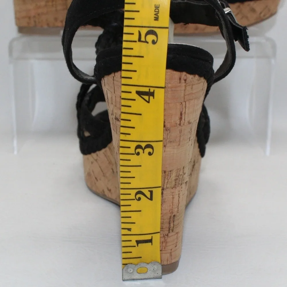 Fergalicious‎ Voyager Black Braided Cork Wedge Sandals Womens 9M Platform Strap